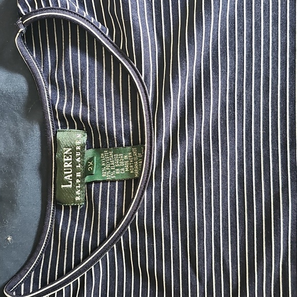 🦋 Lauren Ralph Lauren Plus-Size Navy Striped Stretch Crewneck Tee - Picture 5 of 7